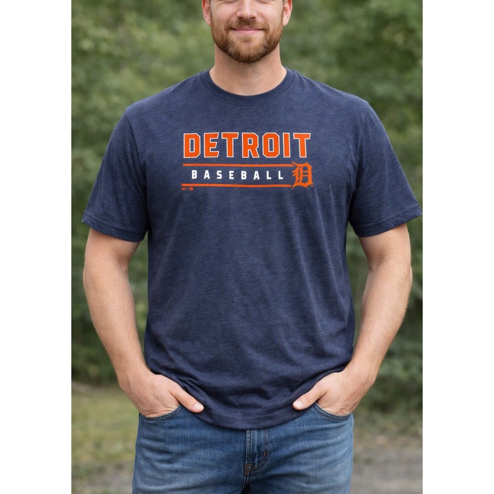 Majestic Detroit Tigers MLB Baseball T-Shirt Mens 2XL Navy Blue Heather Tee NEW